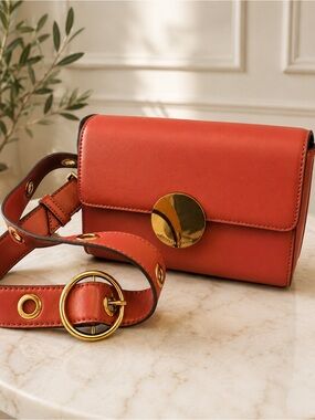 Charles & Keith Coral Leather Crossbody Bag with Gold Disc